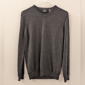 Calvin Klein Extra Fine Merino Wool Black V-Neck Sweater Men Cozy Size M
